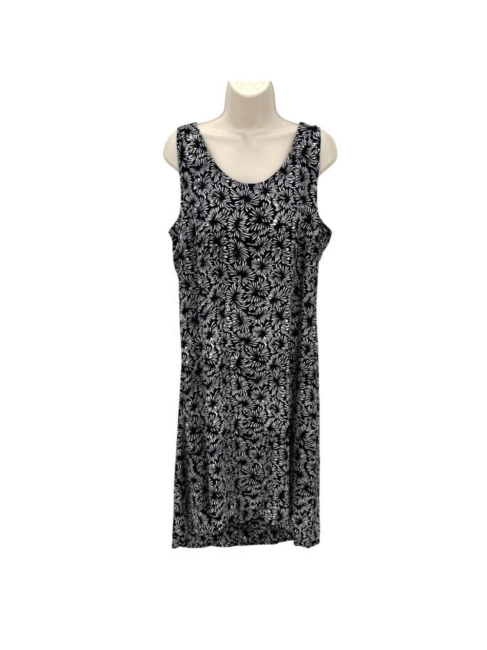 Nomadic Traders Womens Black & White Floral Print Sleeveless Rayon Shift Dress S